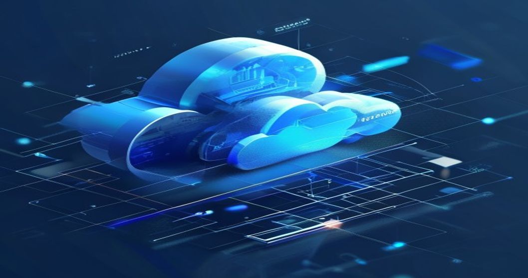 Abstract network of glowing nodes and signal waves converging into a unified cloud communication hub on dark background