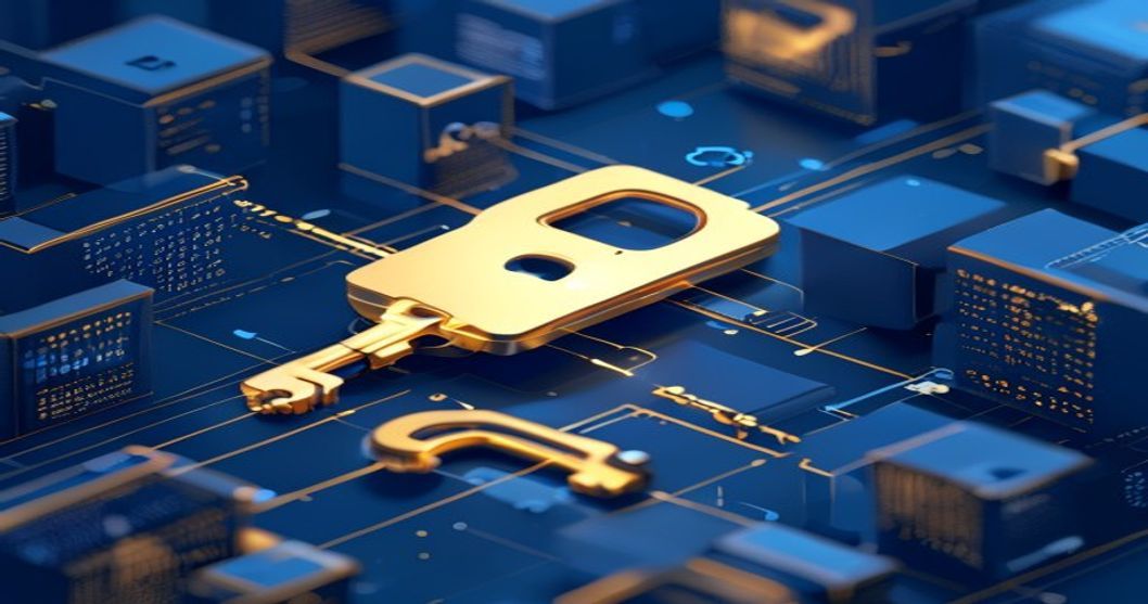 A single oversized golden service key granting access across many locked data blocks