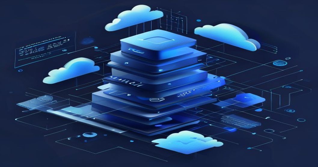 Abstract layered geometric shapes representing tiered software subscription plans