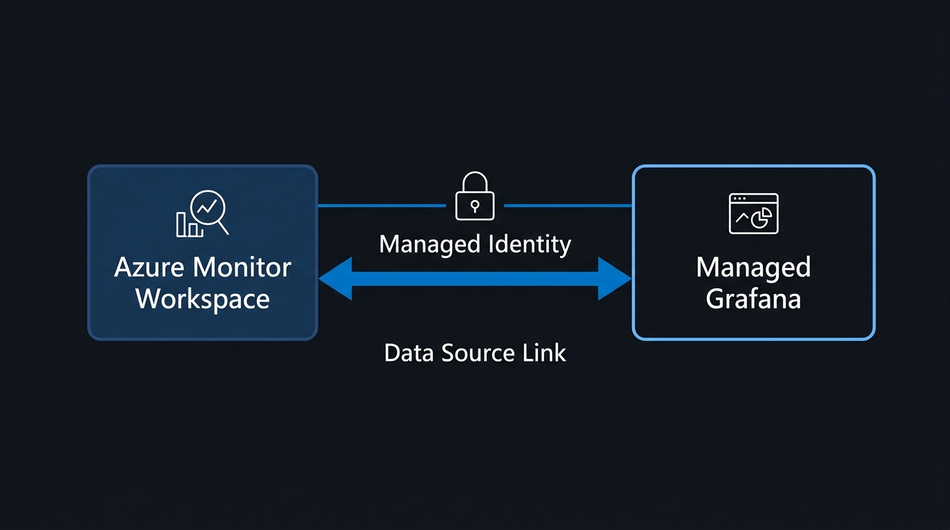 Illustration: Integration architecture linking Azure Monitor Workspace to Managed Grafana.