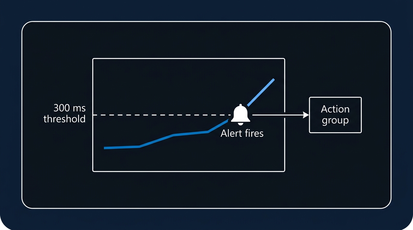 Illustration: Conceptual structure of p99 latency monitoring against an SLO threshold line.