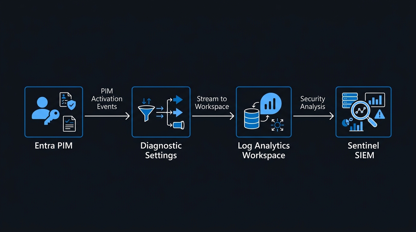 Illustration: Data pipeline architecture for streaming privileged access audit events to SIEM.