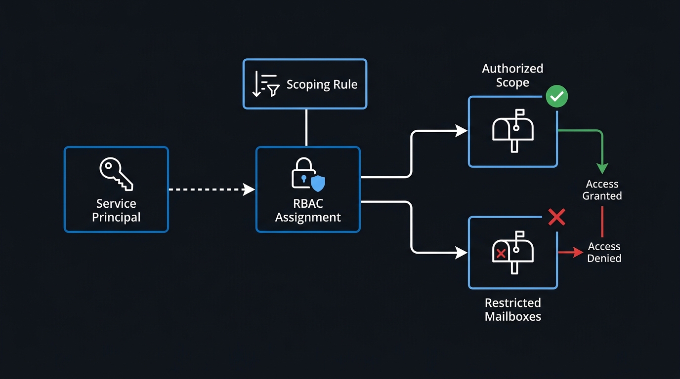 Illustration: Testing service principal authorization verifies app-only access scope before legacy EWS protocols are disabled.