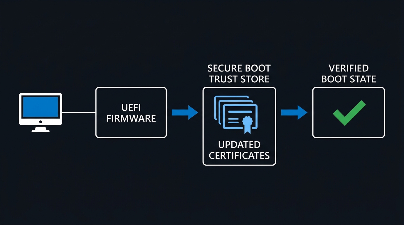 Illustration: Secure Boot certificate validation state flow during system boot.